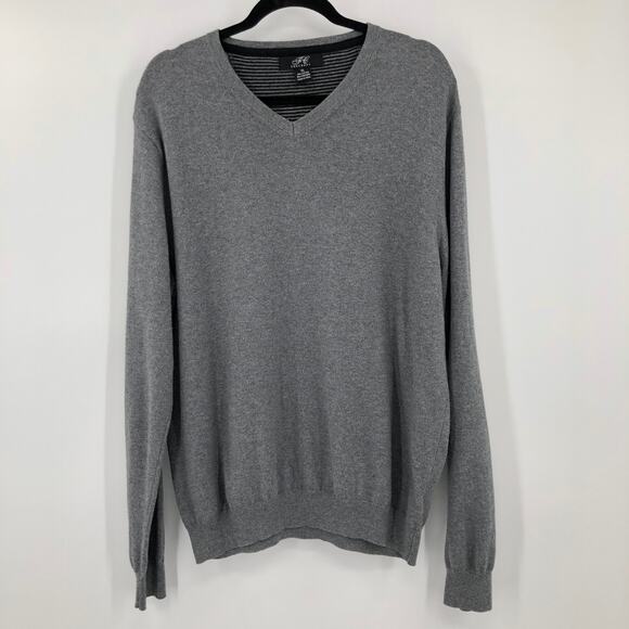 Foxcroft Gray Cotton Cashmere Blend Long Sleeve V-Neck Pull Over Sweater Top - Picture 1 of 8